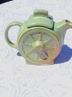 Vintage Frankoma Wagon Wheel Prairie Green  Mini Teapot with Lid mid-1950s